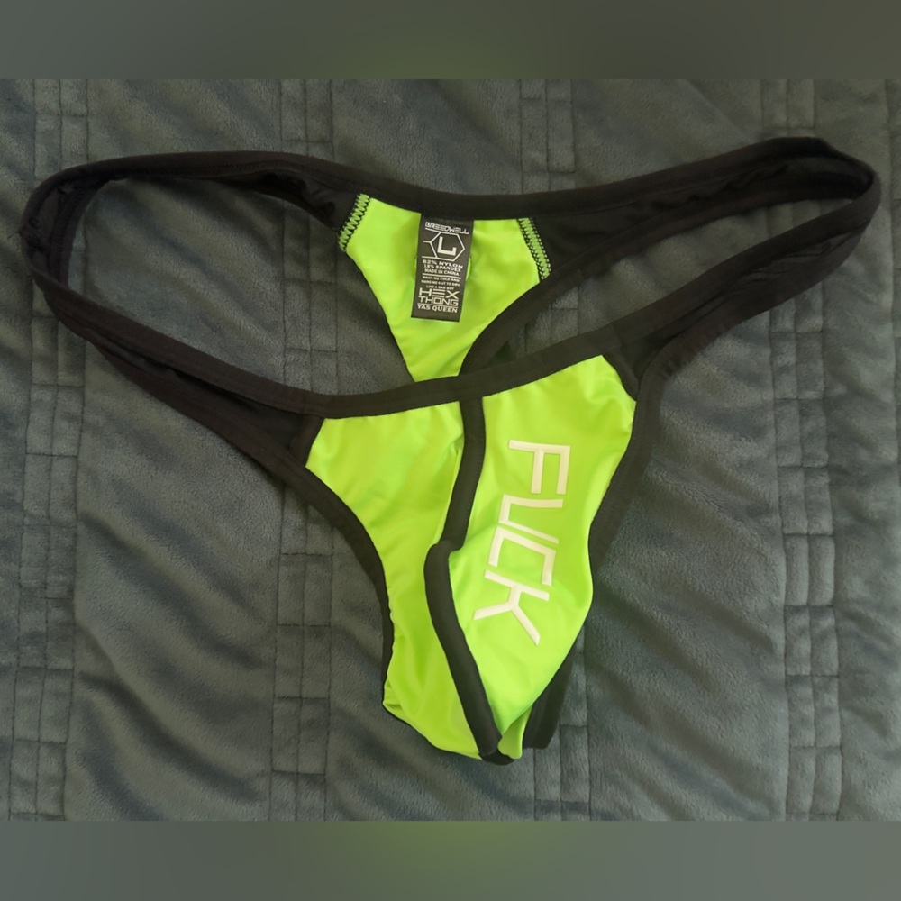 New Breedwell Neon Green and Black Thong - Large